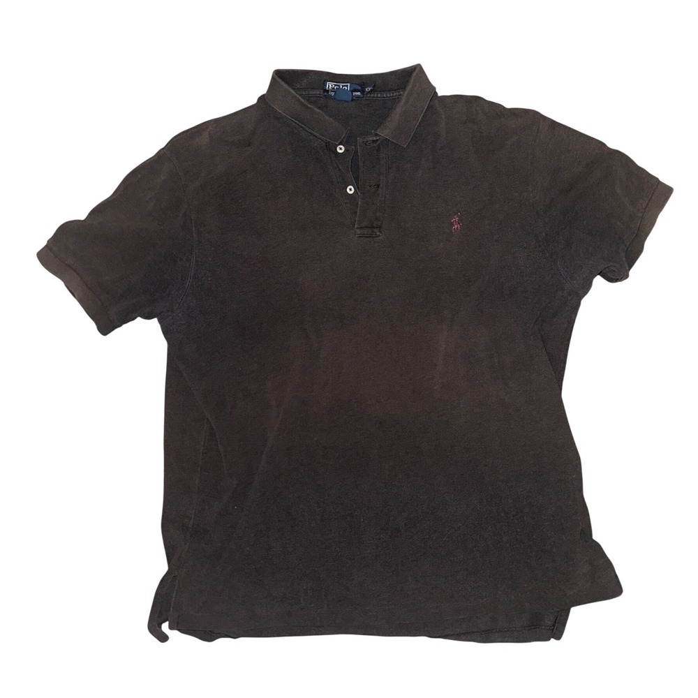 Polo Ralph Lauren Mens XXL Black Faded Pique Short Sleeve Pony Logo Polo Shirt
